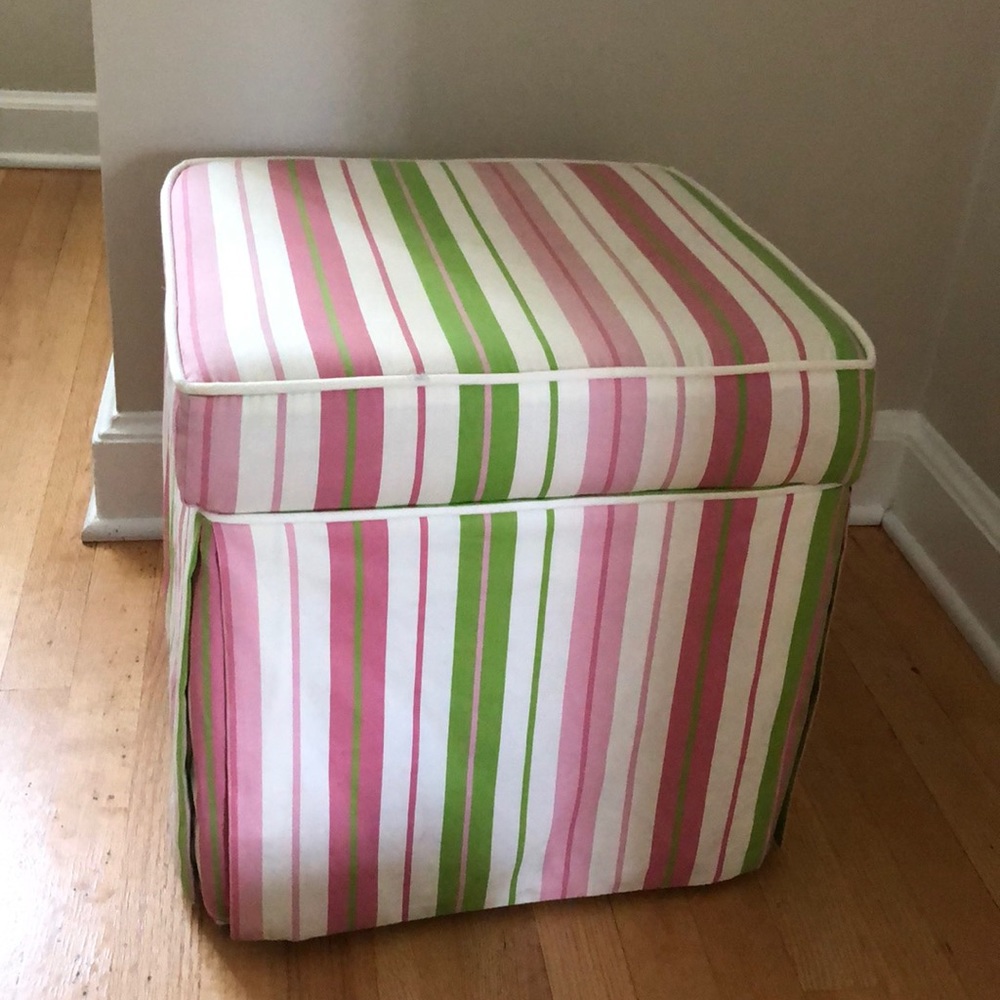 Green pink and white storage bin